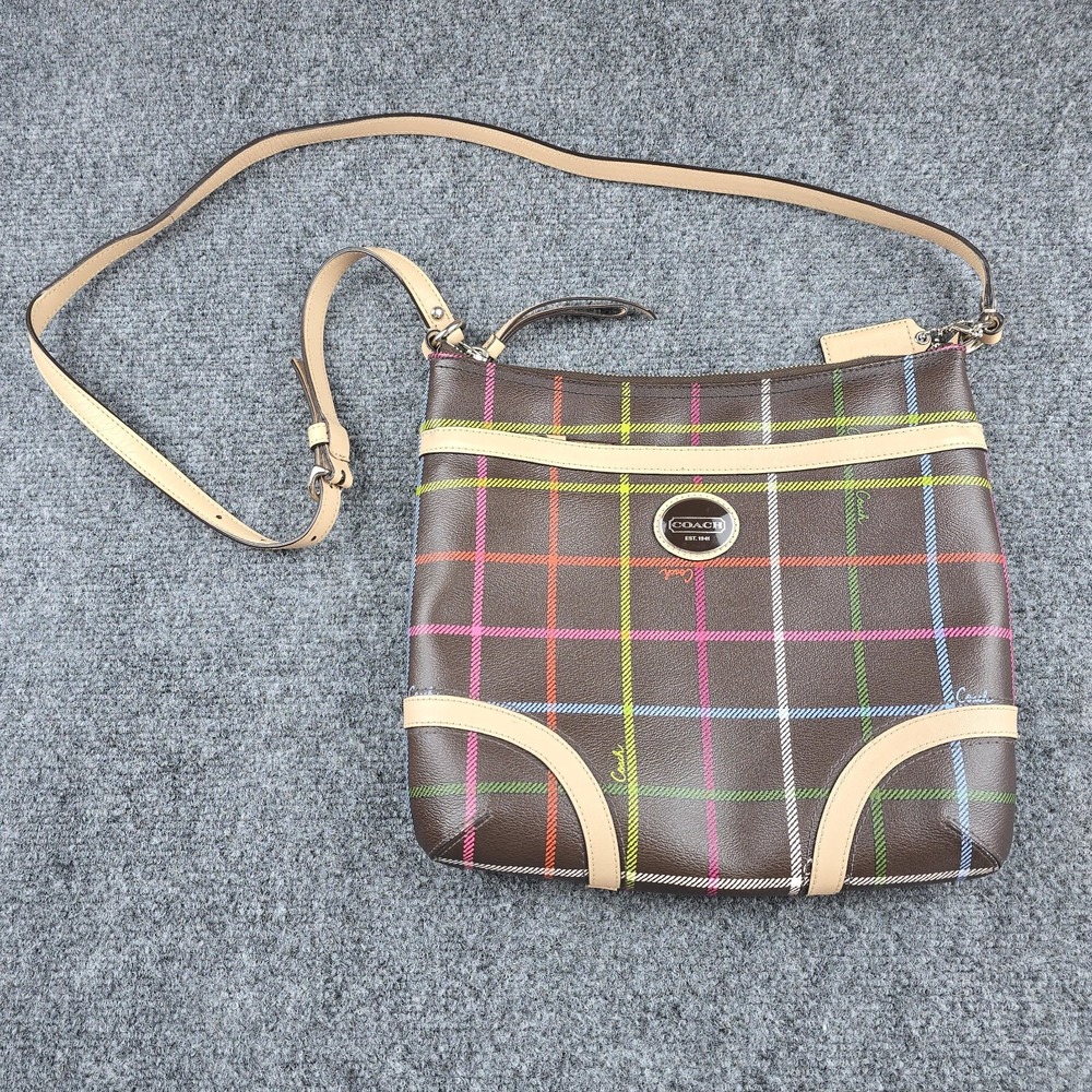 Coach Peyton Brown‎ Tattersall Plaid Crossbody Shoulder Bag F24387 - Picture 3 of 10